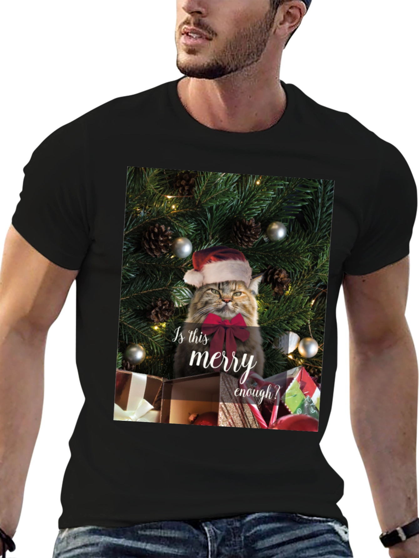 Merry Cat Christmas T-Shirt - Holiday Humor