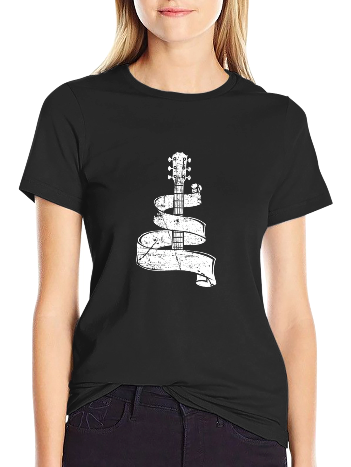 Guitar Ribbon Graphic Tee - Black