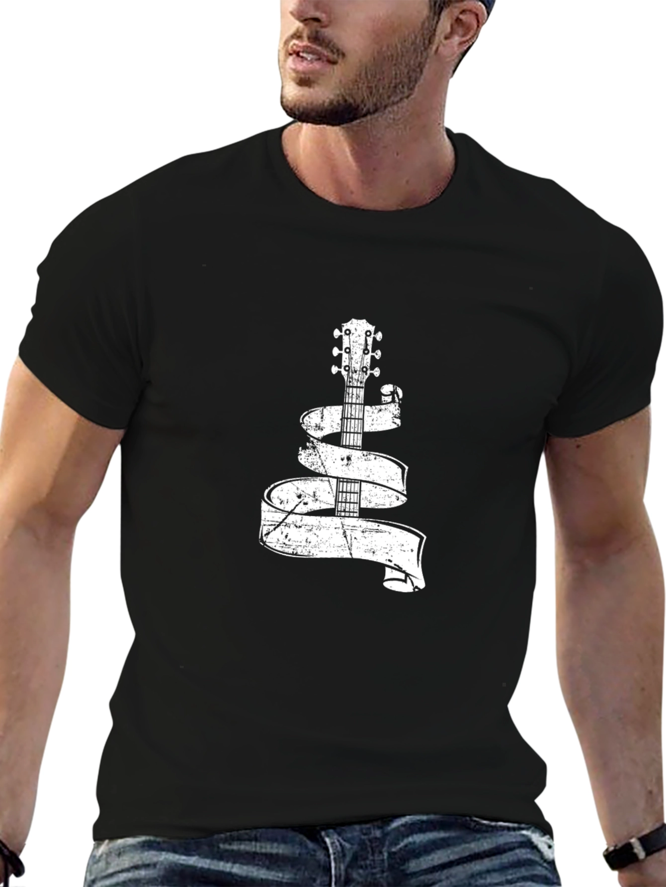 Guitar Ribbon Graphic Tee - Black