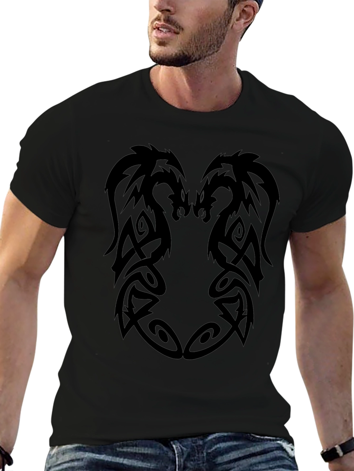 Tribal Dragon Graphic Black T-Shirt
