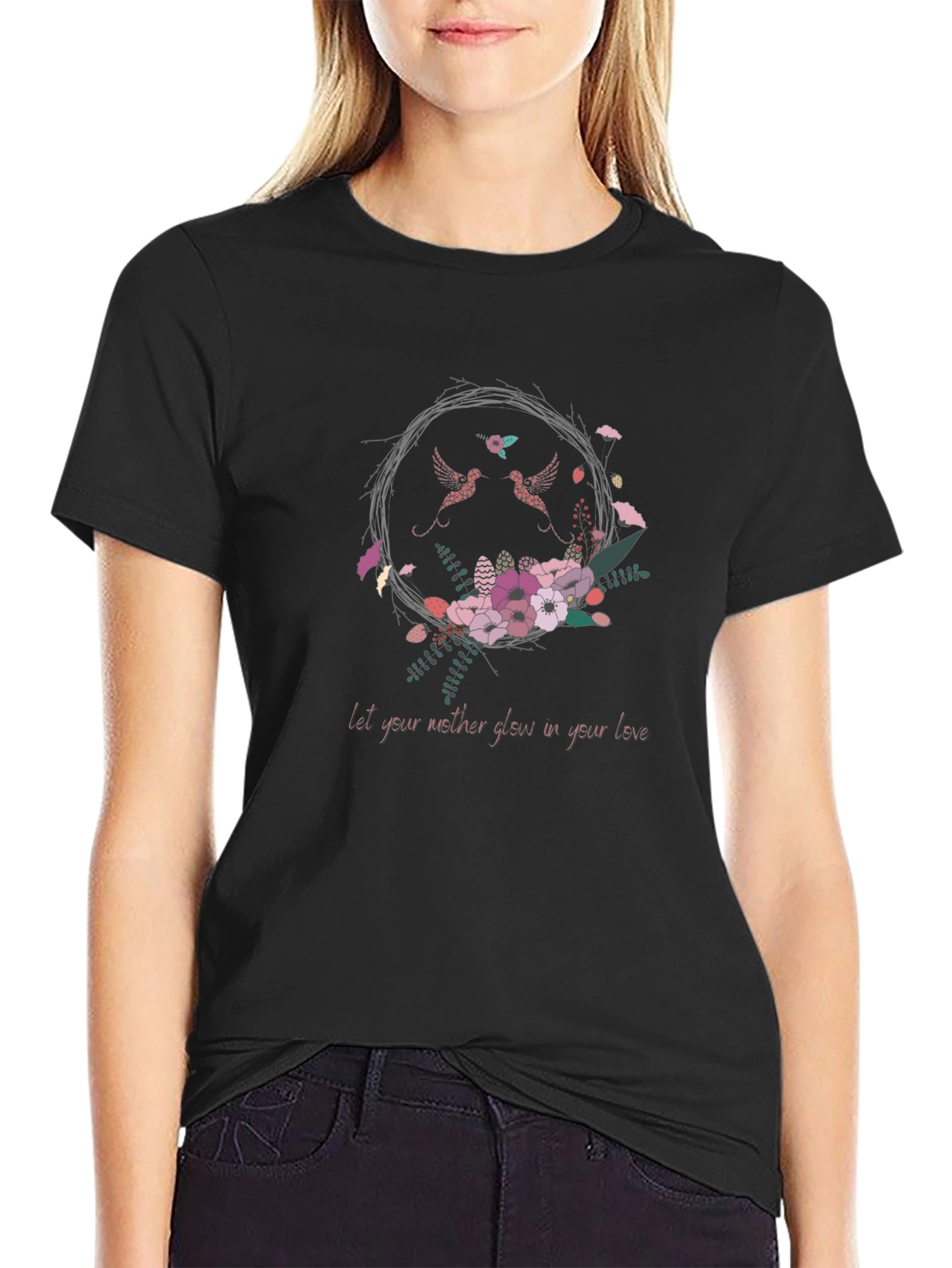 Floral Lovebirds Graphic T-Shirt