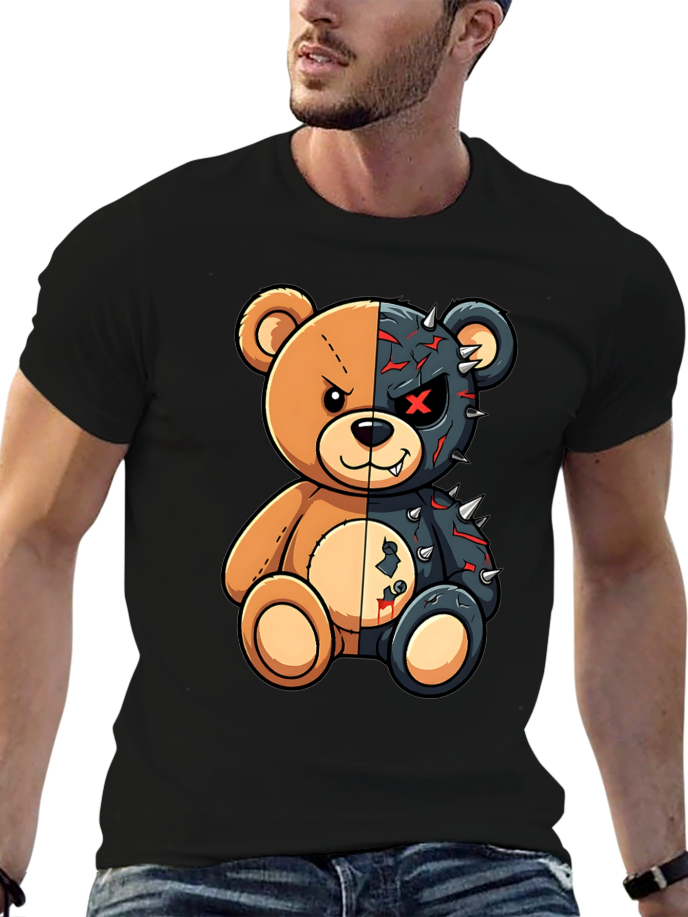 Two-Faced Teddy Bear Graphic T-Shirt
