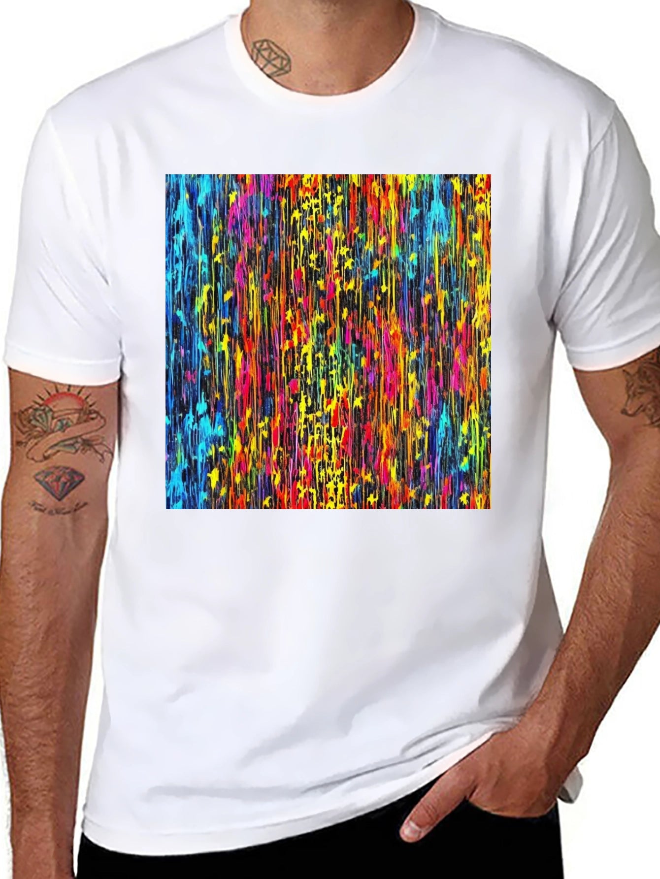 Vibrant Dripping Paint Graphic Tee - Artsy Black T-Shirt