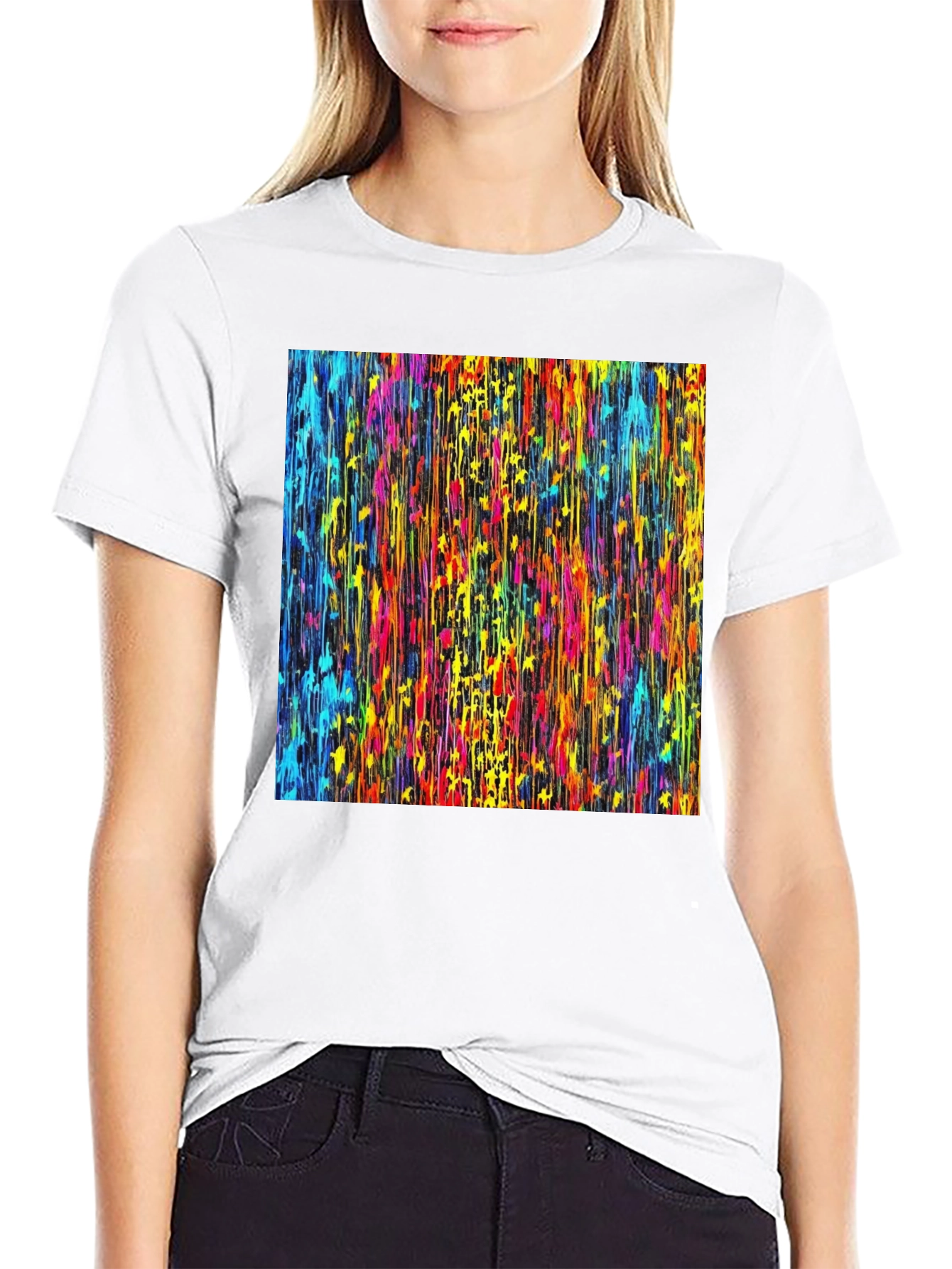 Vibrant Dripping Paint Graphic Tee - Artsy Black T-Shirt