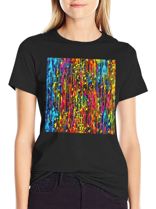 Vibrant Dripping Paint Graphic Tee - Artsy Black T-Shirt