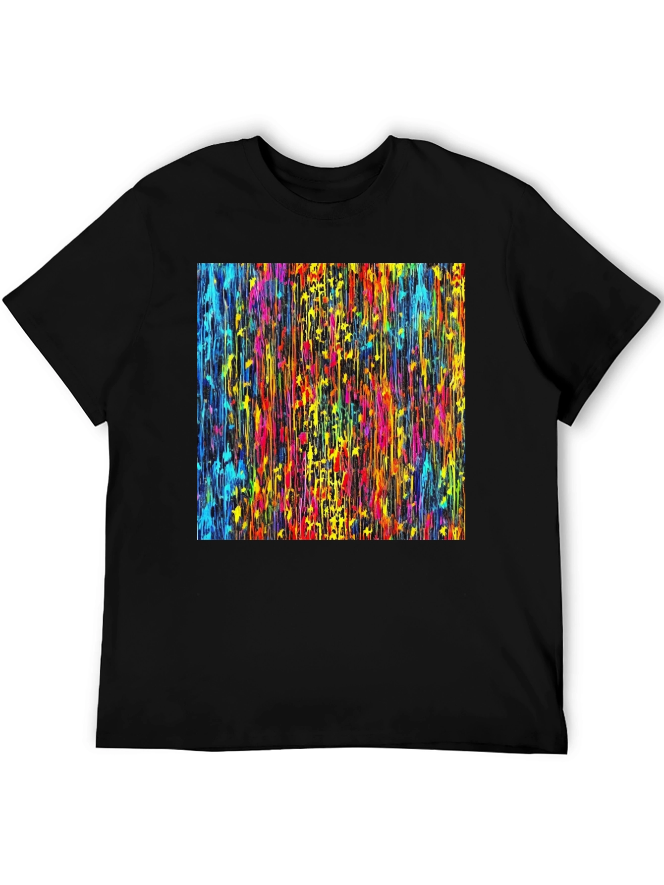 Vibrant Dripping Paint Graphic Tee - Artsy Black T-Shirt