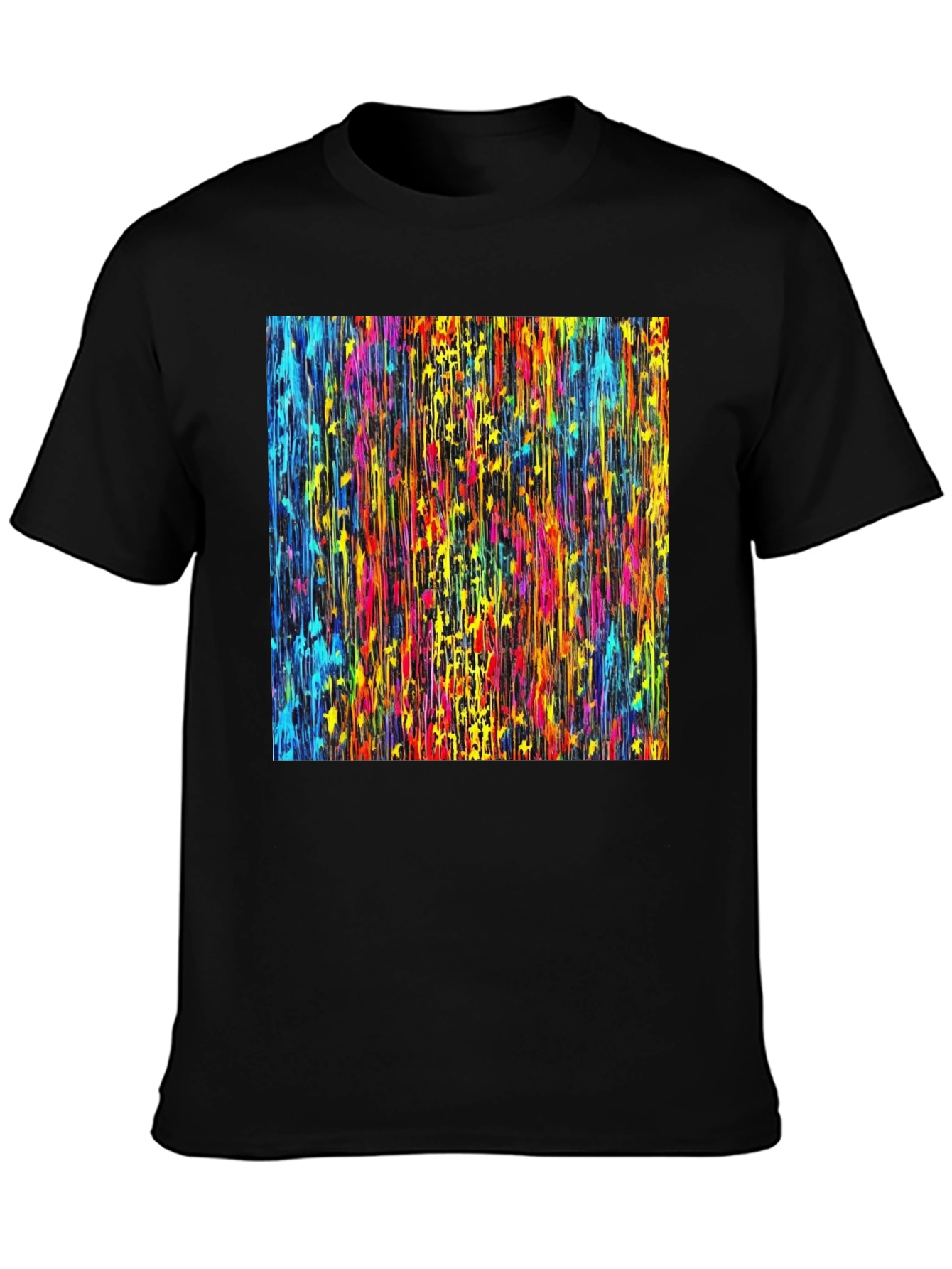 Vibrant Dripping Paint Graphic Tee - Artsy Black T-Shirt