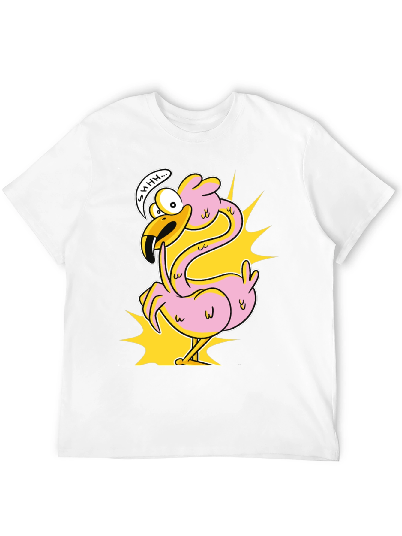 Shhh! Flamingo Cartoon Graphic T-Shirt