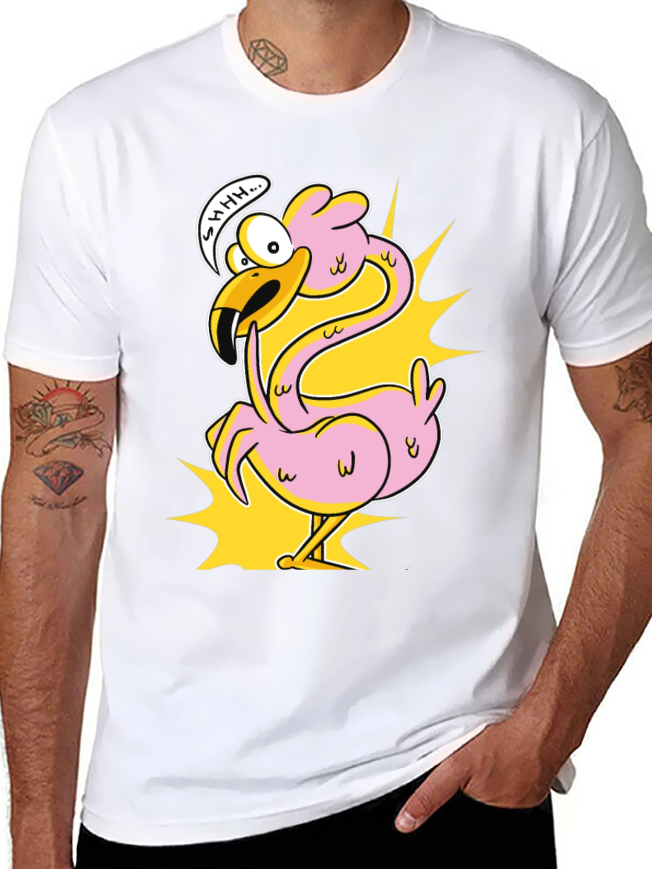 Shhh! Flamingo Cartoon Graphic T-Shirt
