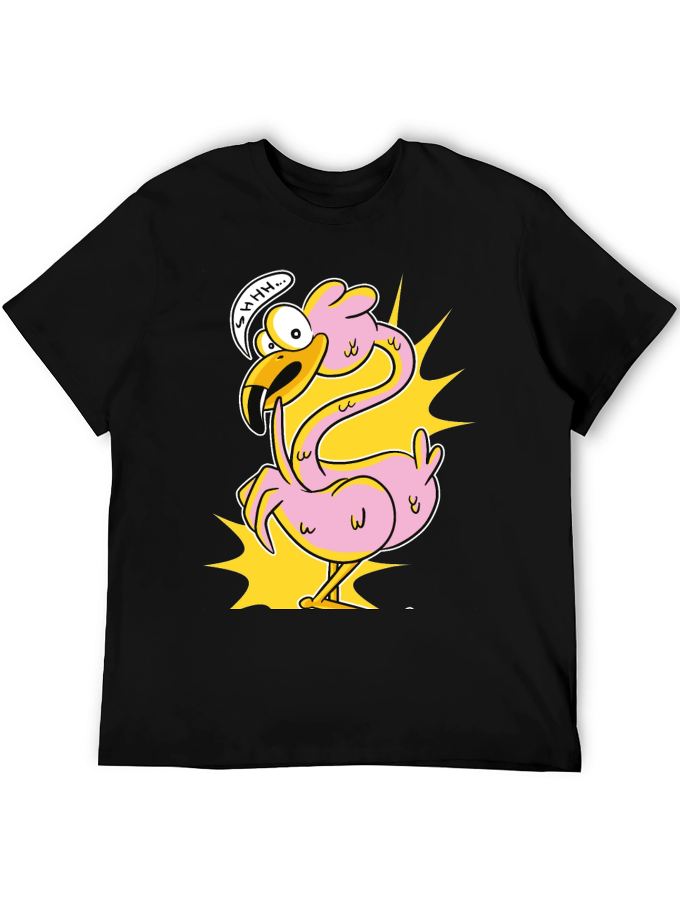 Shhh! Flamingo Cartoon Graphic T-Shirt