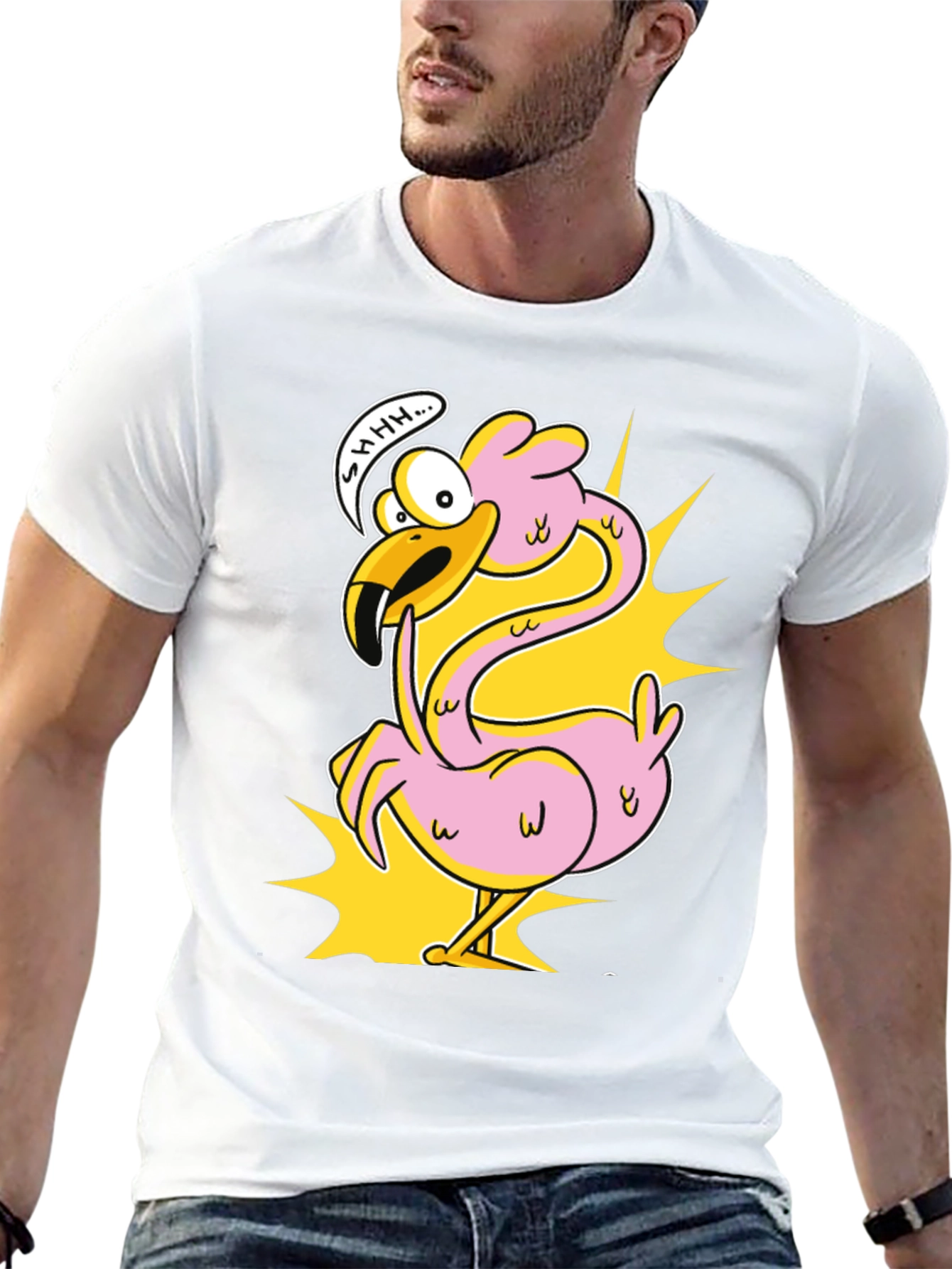 Shhh! Flamingo Cartoon Graphic T-Shirt
