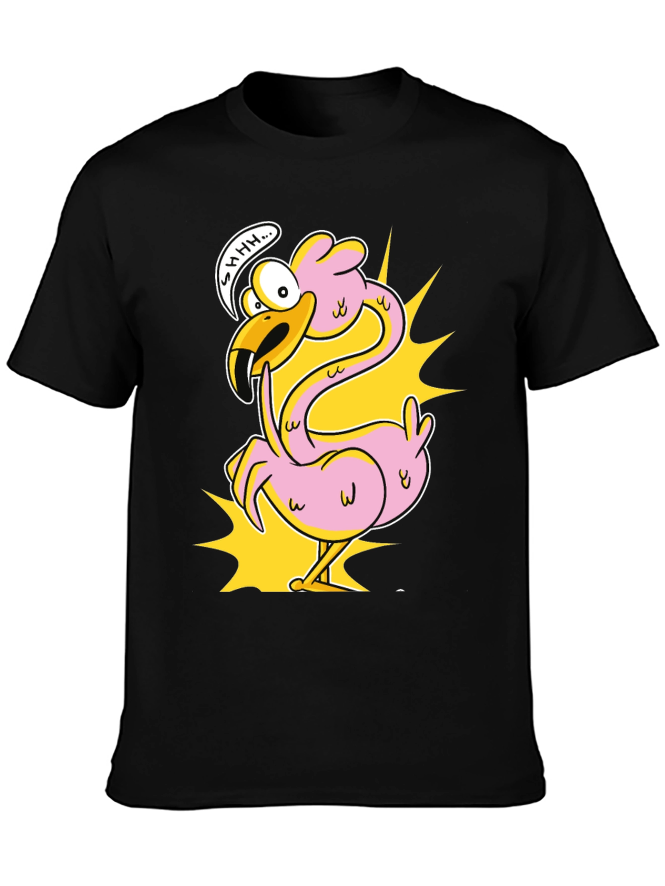 Shhh! Flamingo Cartoon Graphic T-Shirt