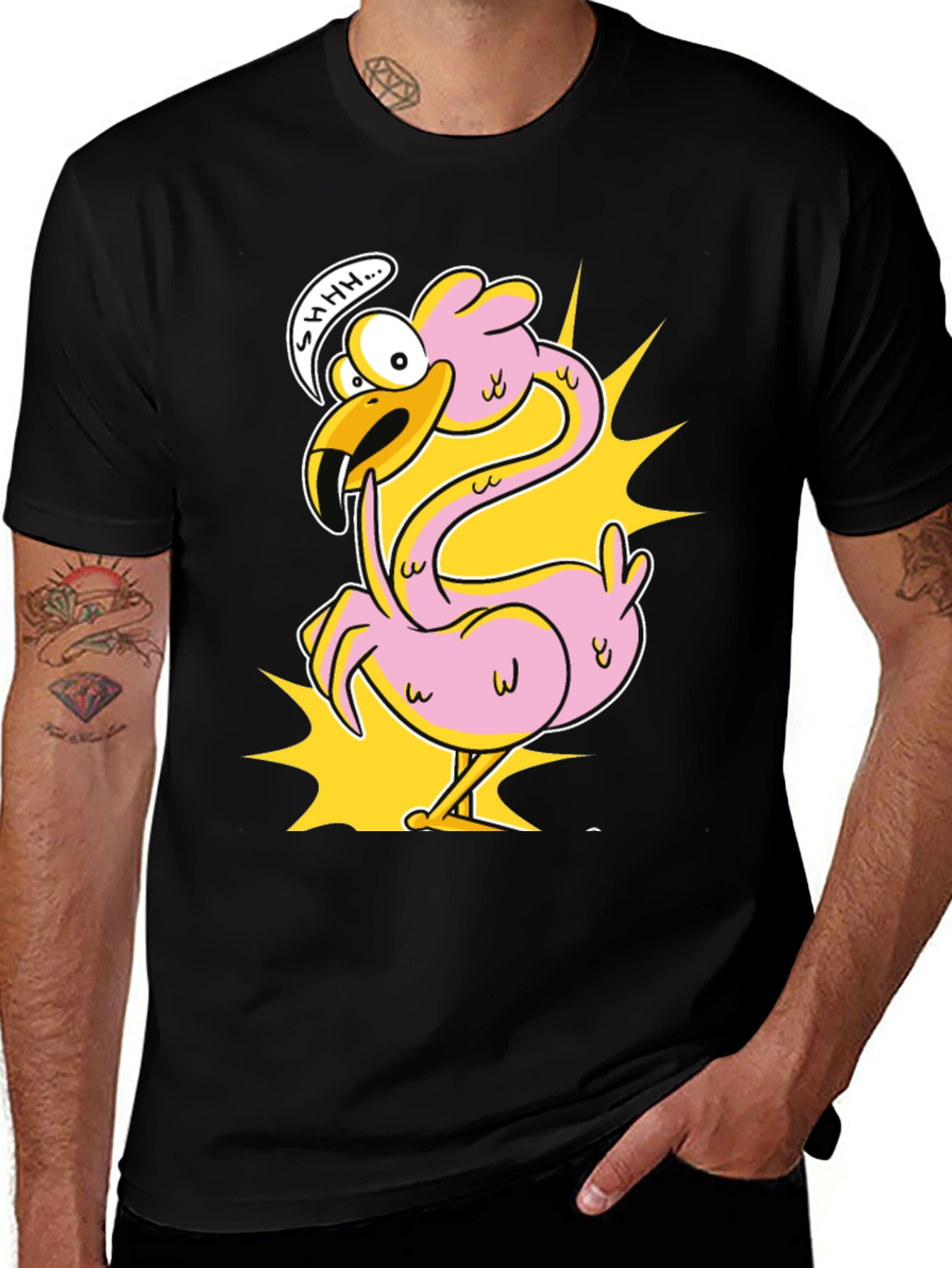 Shhh! Flamingo Cartoon Graphic T-Shirt