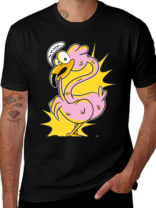 Shhh! Flamingo Cartoon Graphic T-Shirt