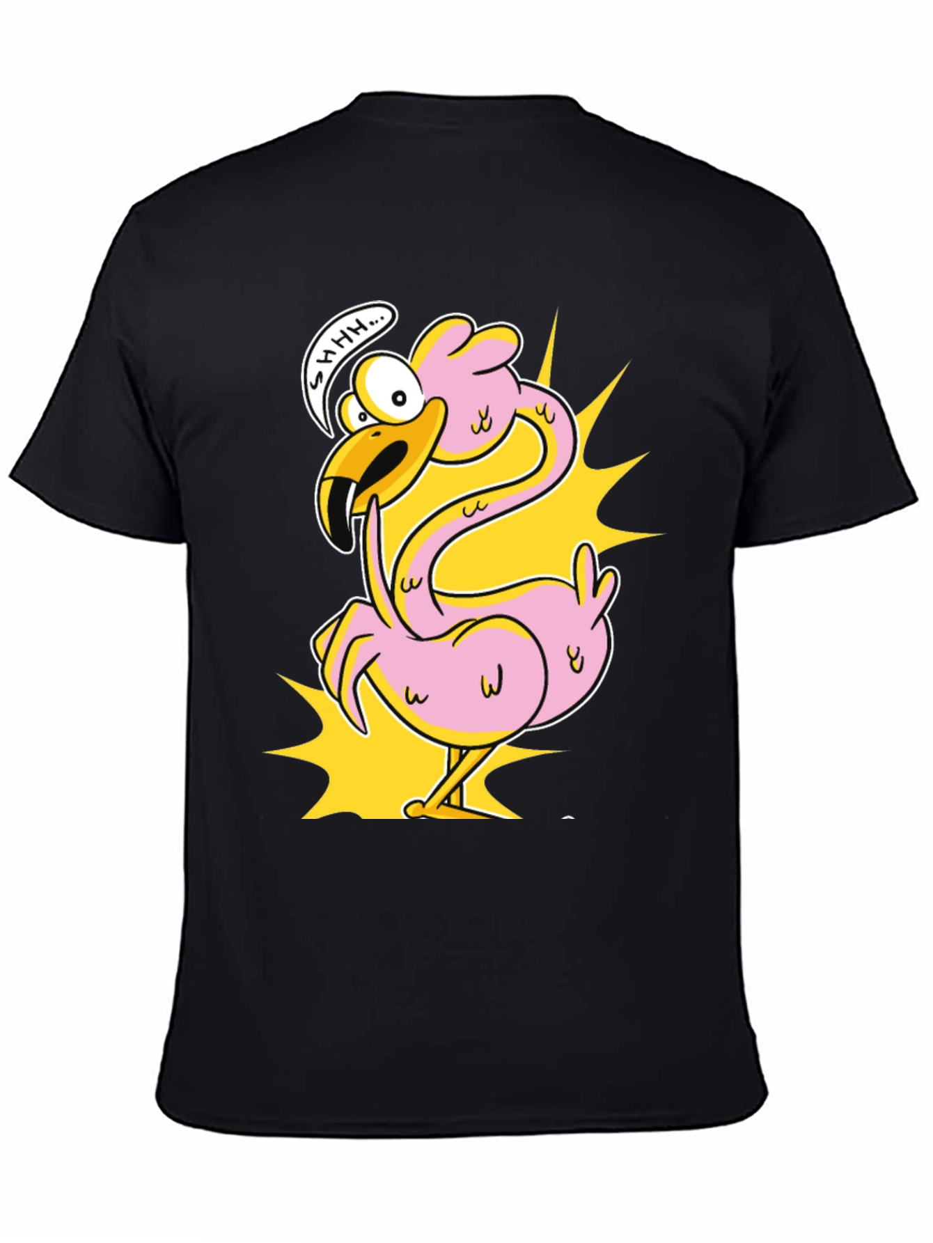 Shhh! Flamingo Cartoon Graphic T-Shirt
