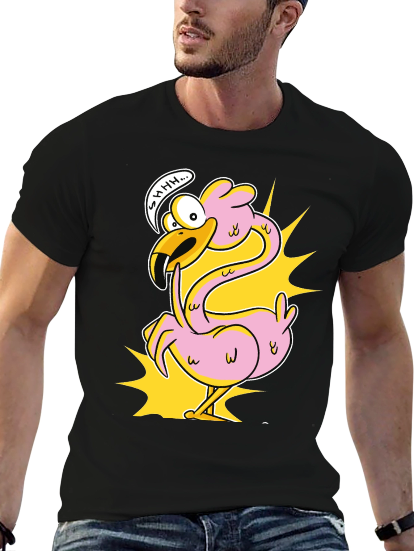 Shhh! Flamingo Cartoon Graphic T-Shirt