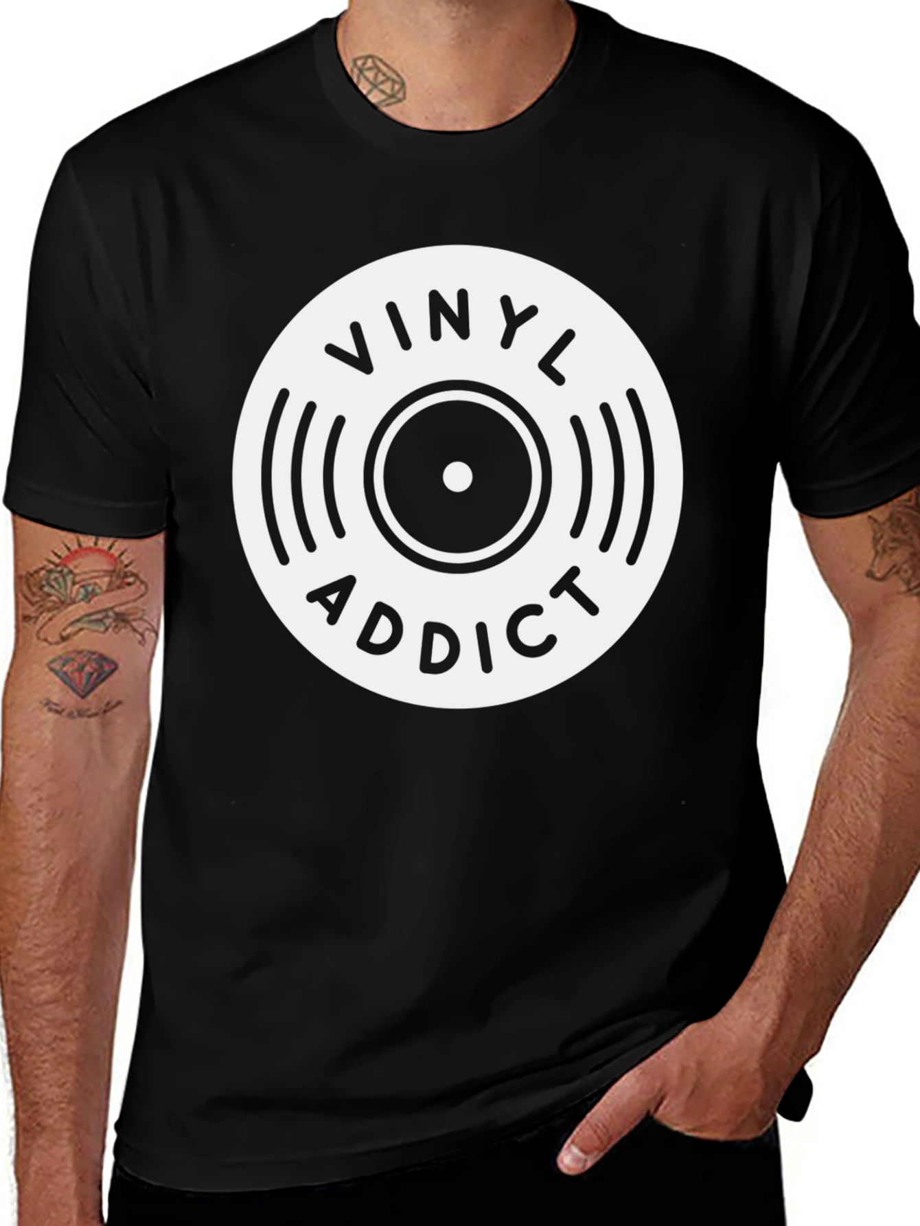 Vinyl Addict Graphic Tee - Black Cotton T-Shirt
