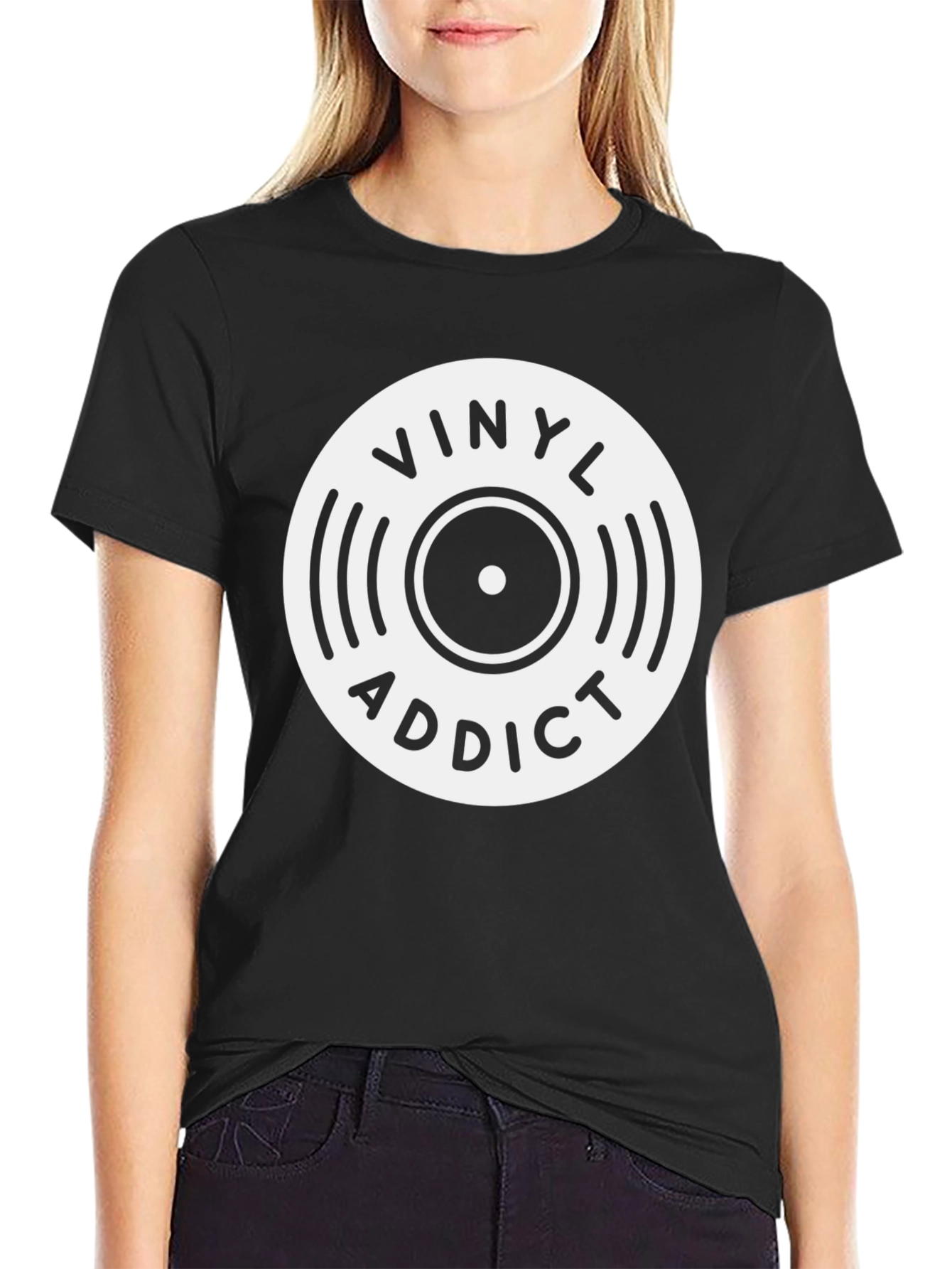 Vinyl Addict Graphic Tee - Black Cotton T-Shirt
