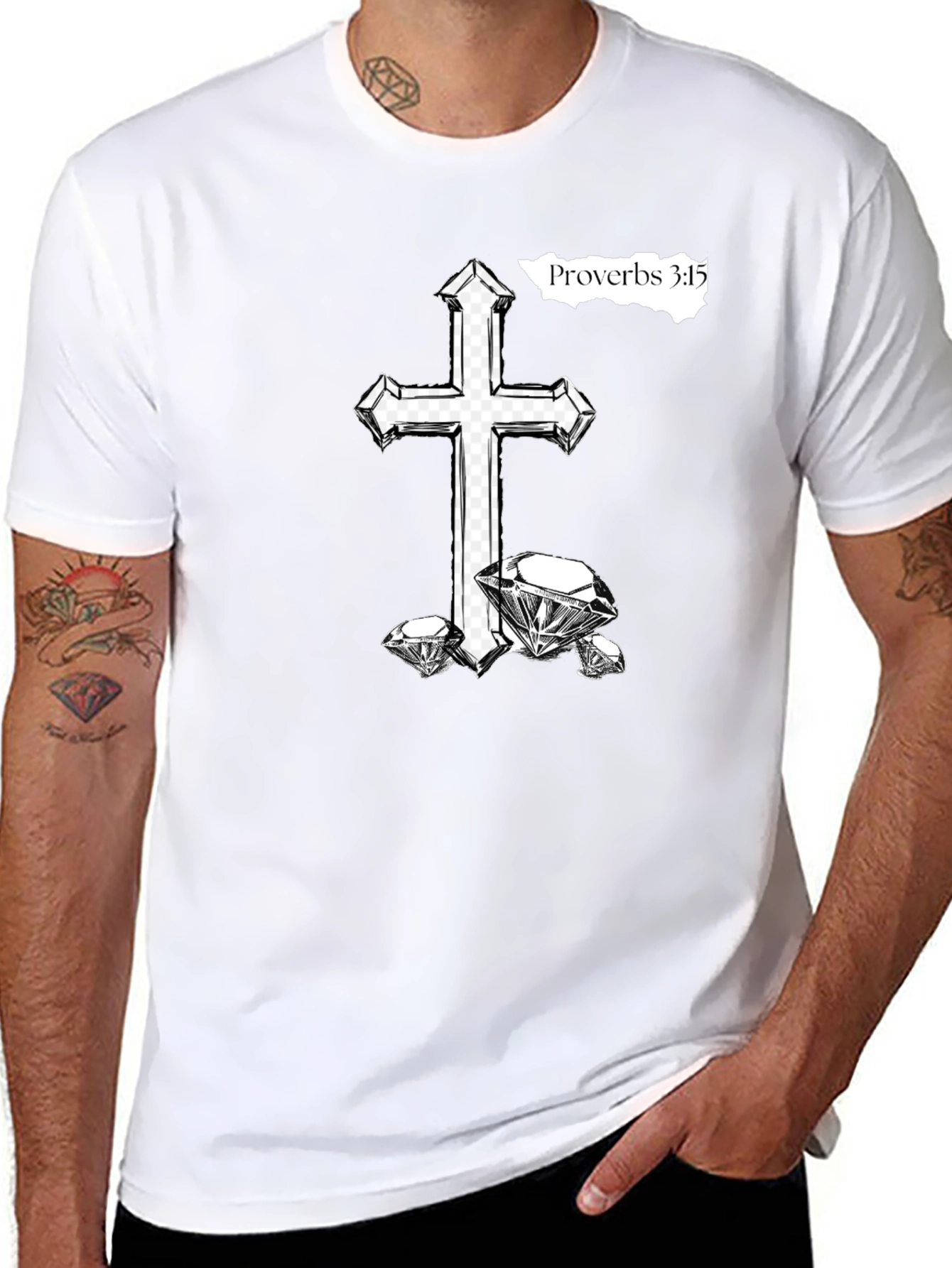 Cross & Diamonds Black T-Shirt - Proverbs 3:15
