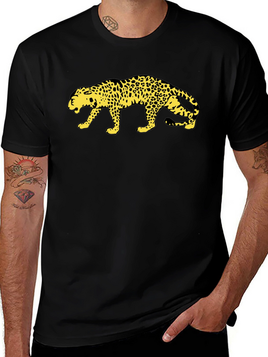 Bold Leopard Print Black Cotton T-Shirt