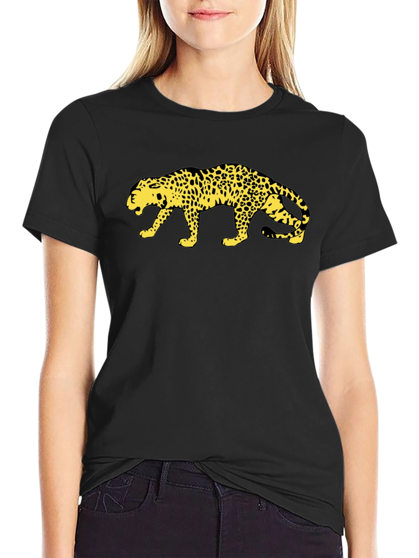 Bold Leopard Print Black Cotton T-Shirt