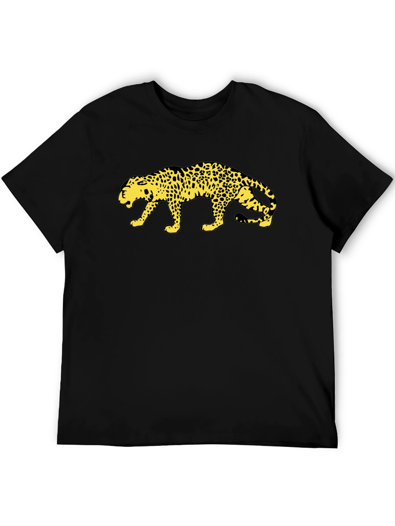 Bold Leopard Print Black Cotton T-Shirt
