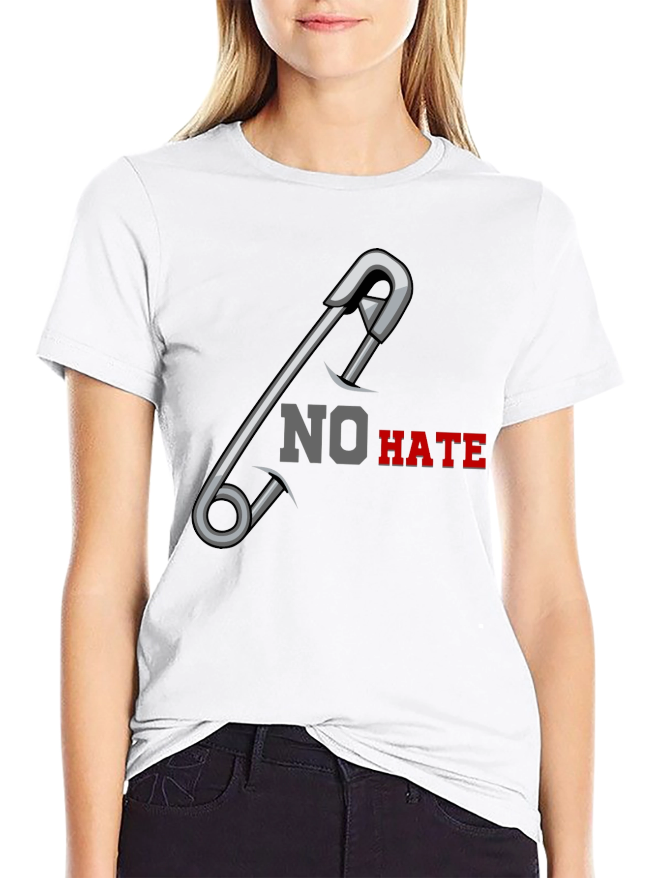 No Hate Safety Pin Graphic T-Shirt