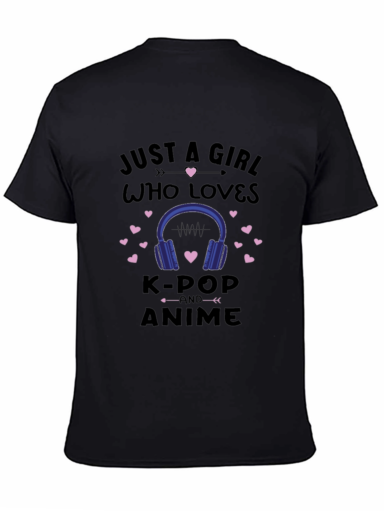 K-Pop & Anime Girls Black Graphic T-Shirt