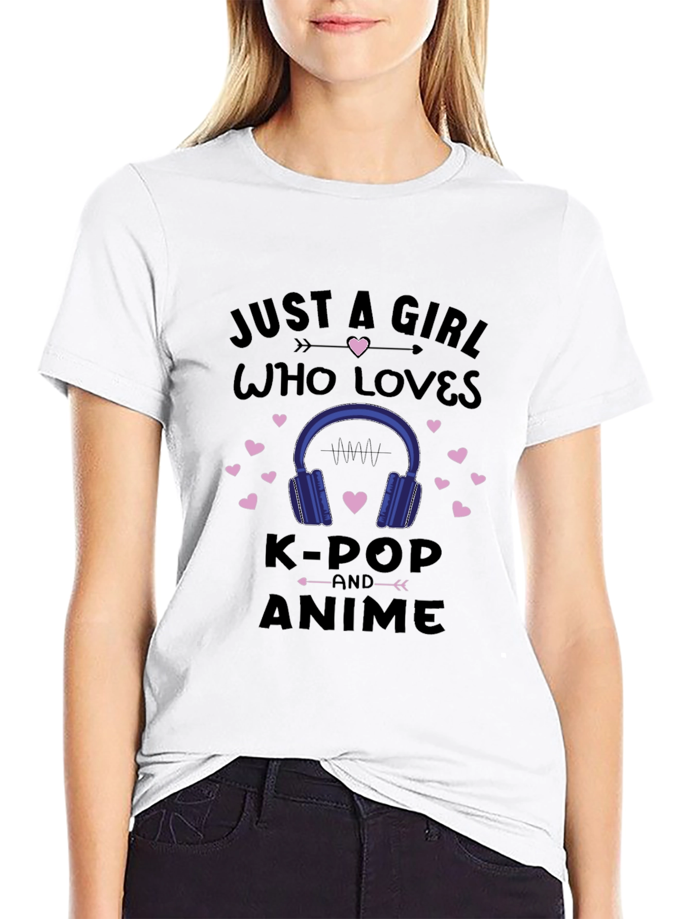 K-Pop & Anime Girls Black Graphic T-Shirt