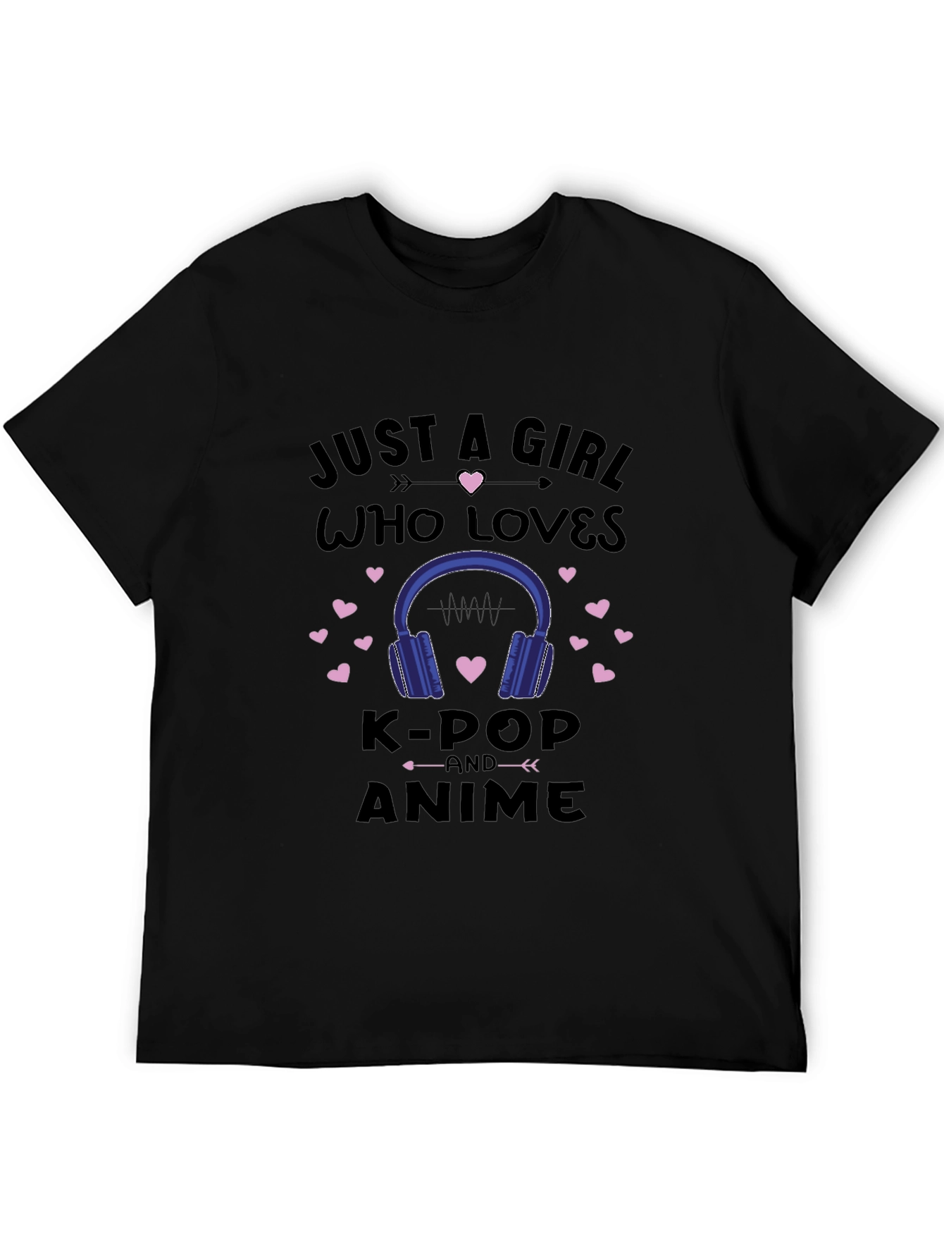 K-Pop & Anime Girls Black Graphic T-Shirt
