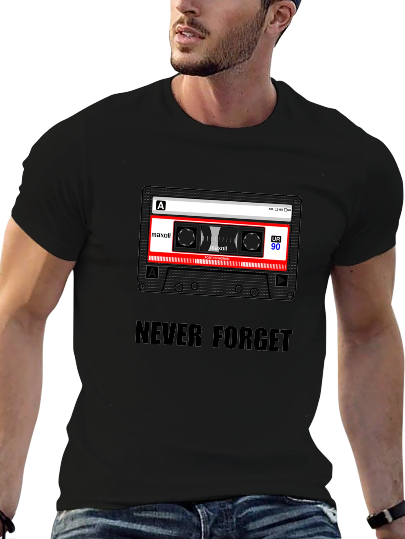 Never Forget Cassette Tape Black T-Shirt