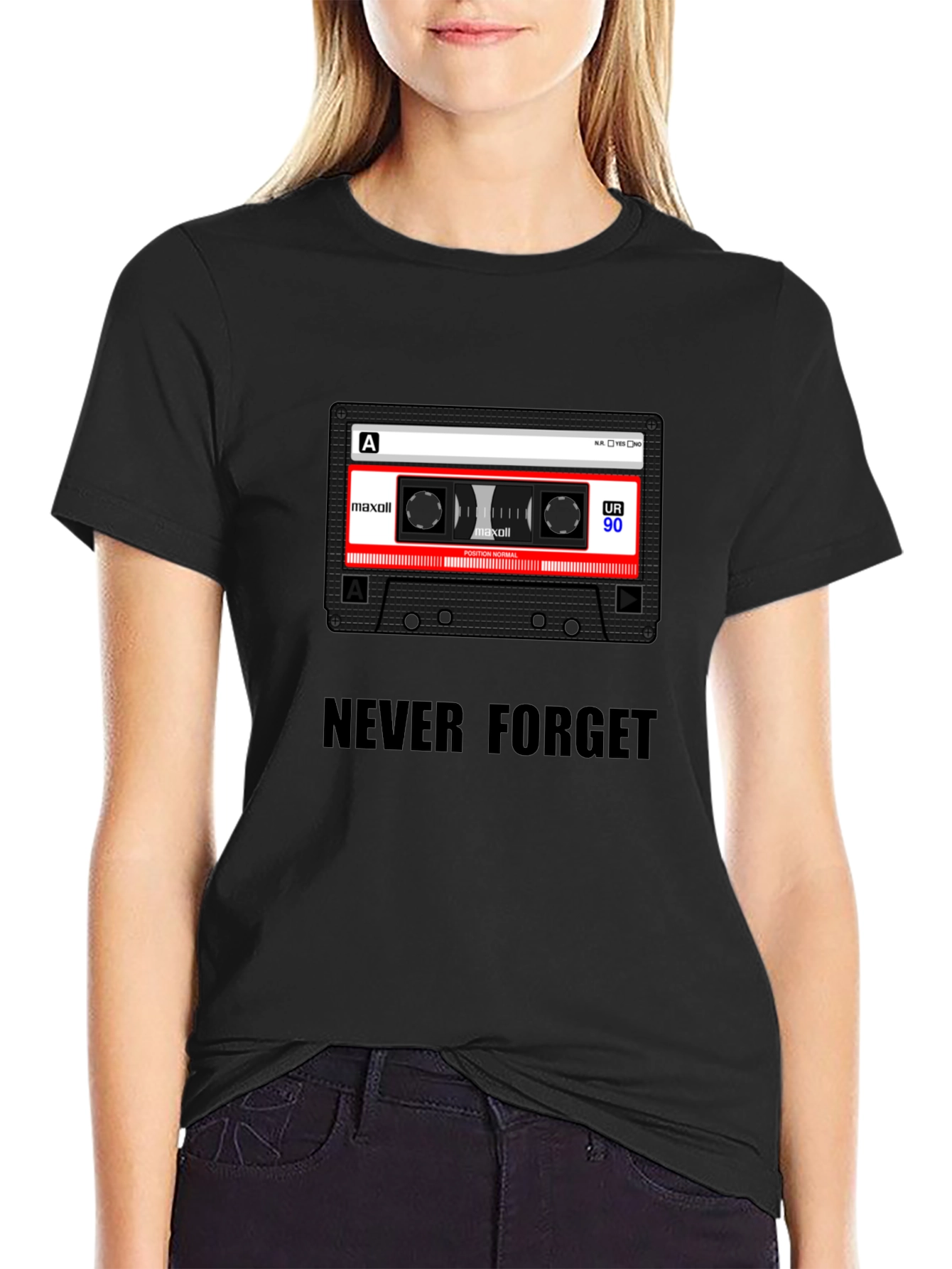 Never Forget Cassette Tape Black T-Shirt