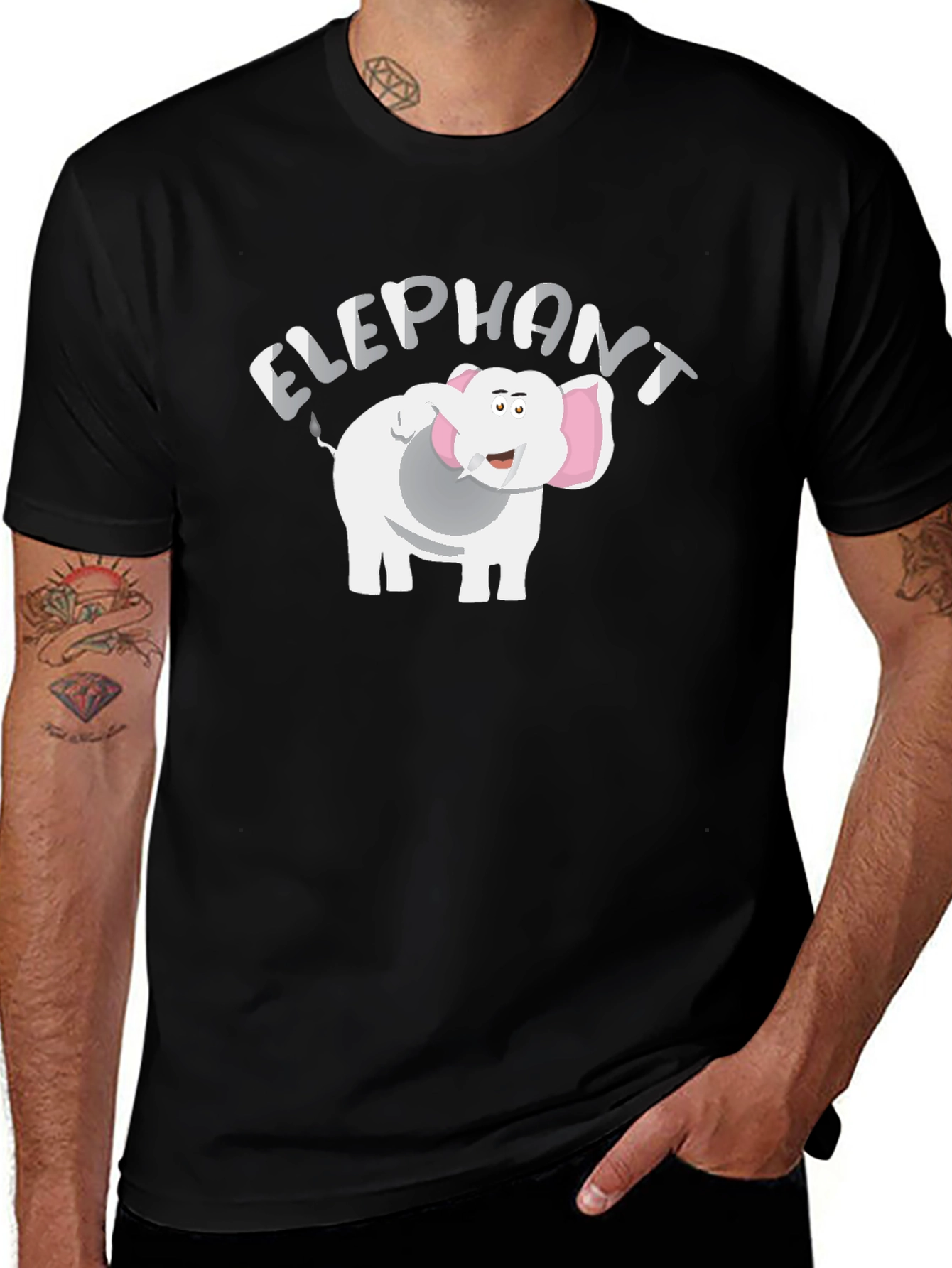 Cartoon Elephant Graphic T-Shirt - Black