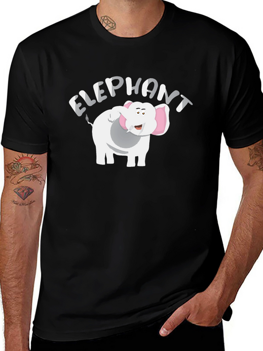 Cartoon Elephant Graphic T-Shirt - Black
