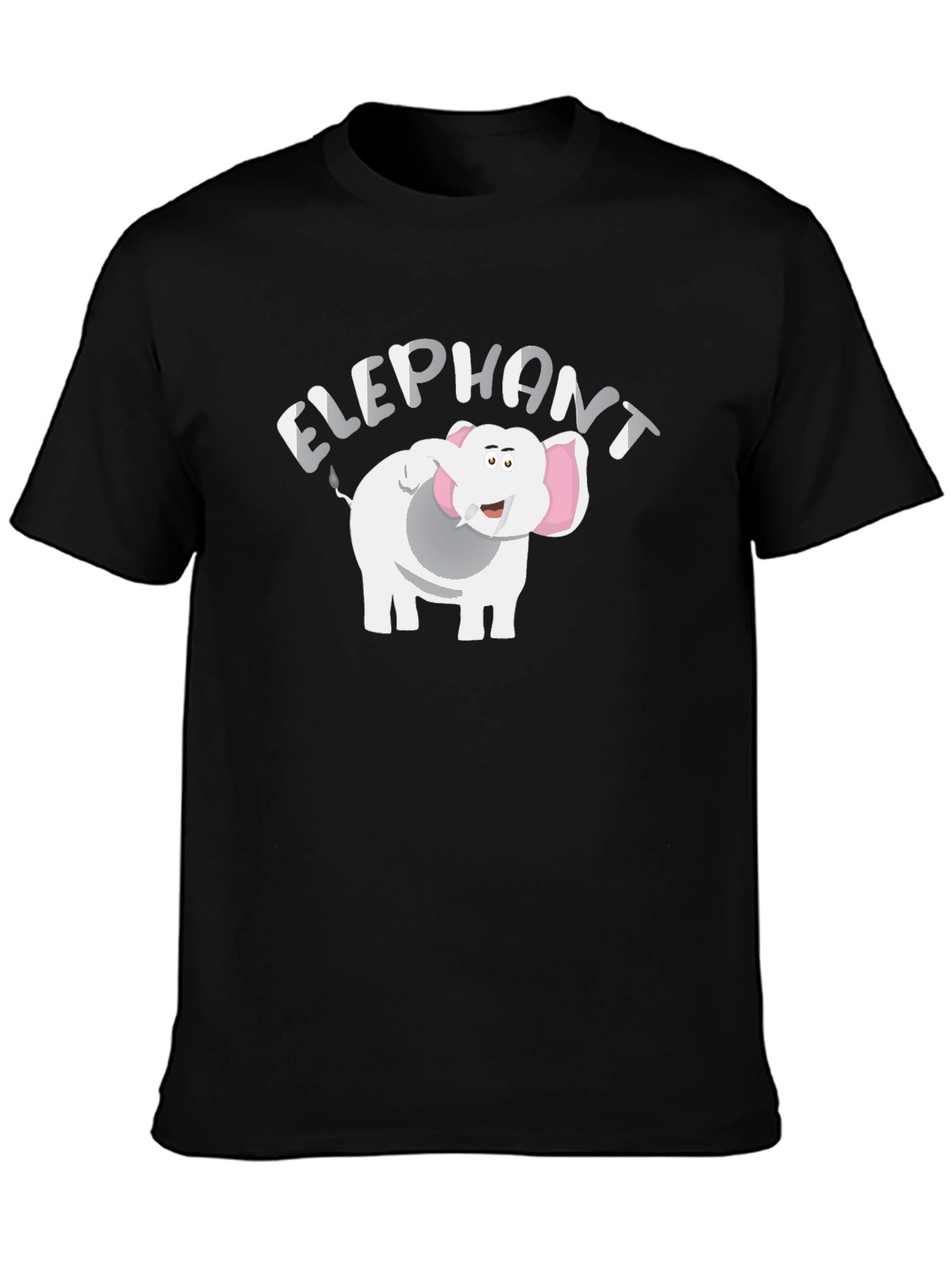 Cartoon Elephant Graphic T-Shirt - Black