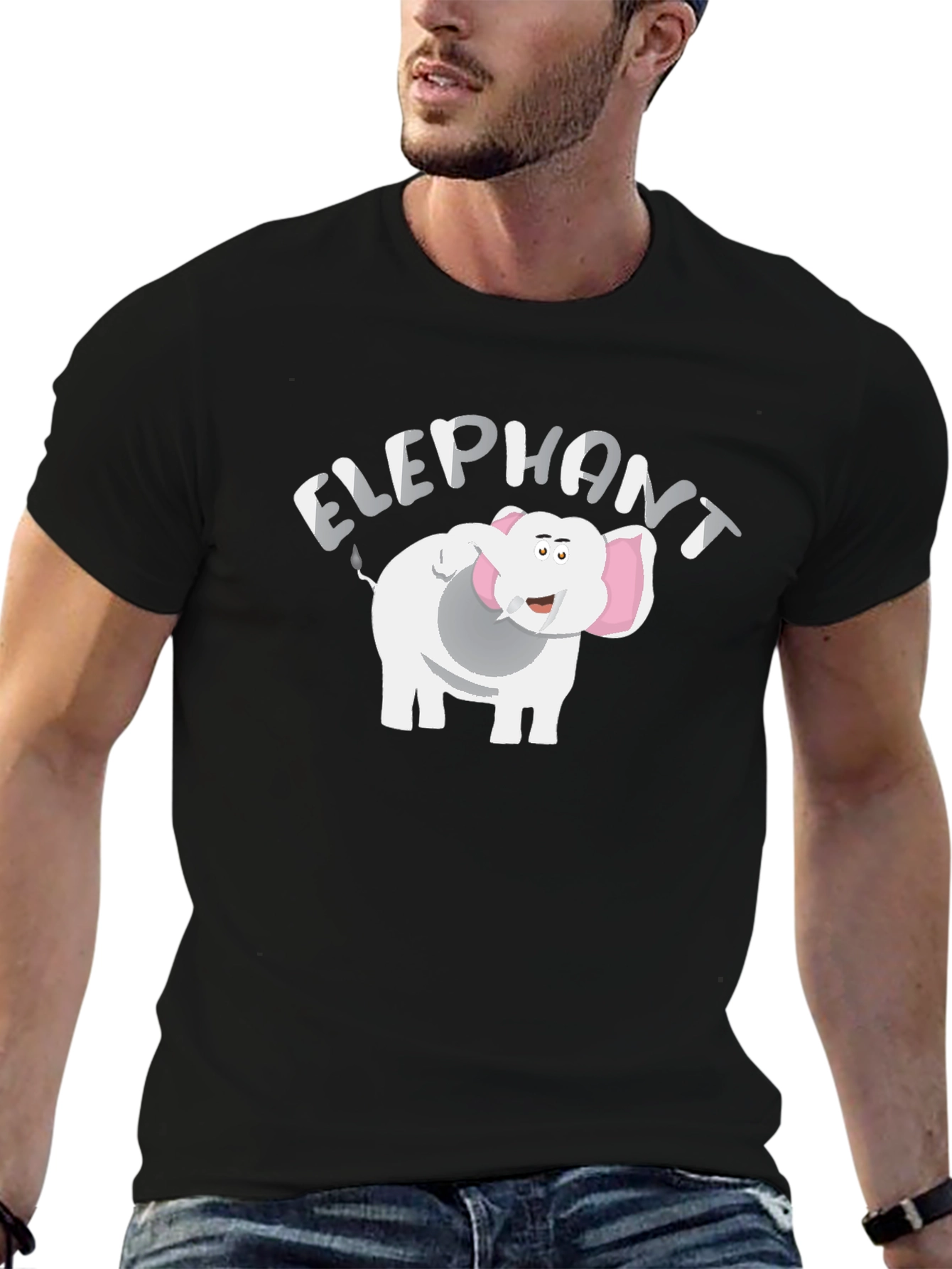 Cartoon Elephant Graphic T-Shirt - Black