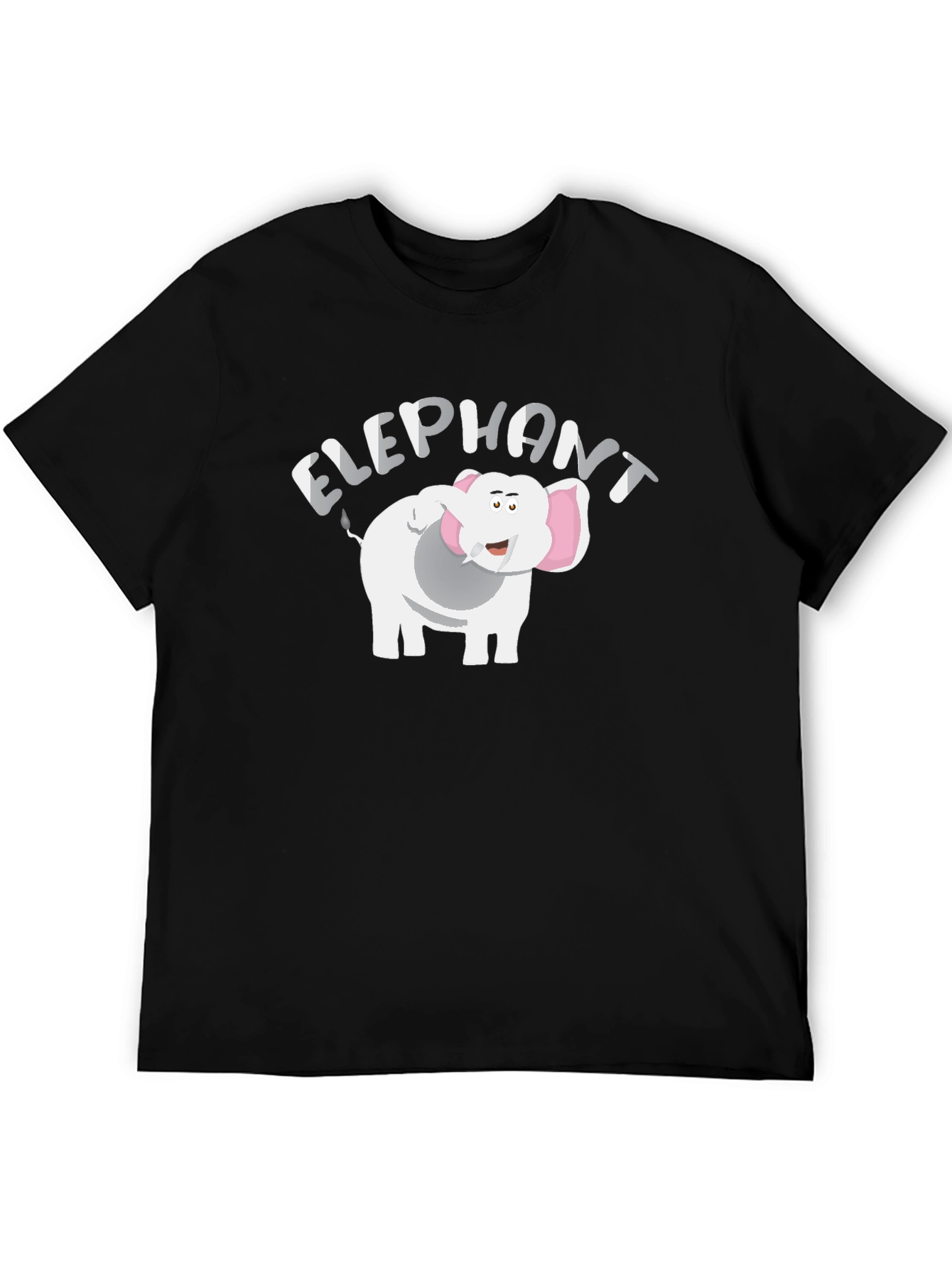 Cartoon Elephant Graphic T-Shirt - Black