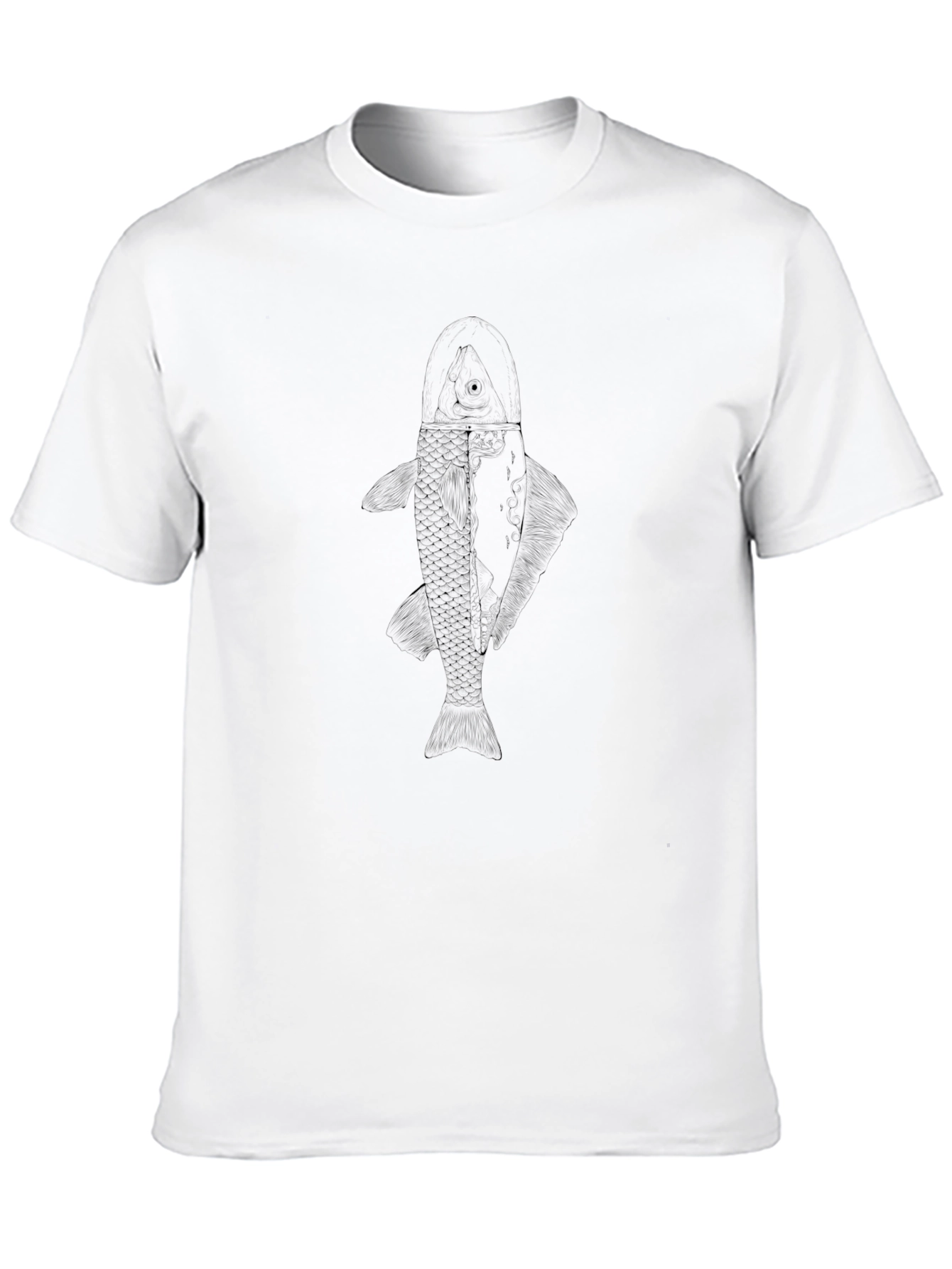 Mens Black T-Shirt with Subtle Fish Graphic