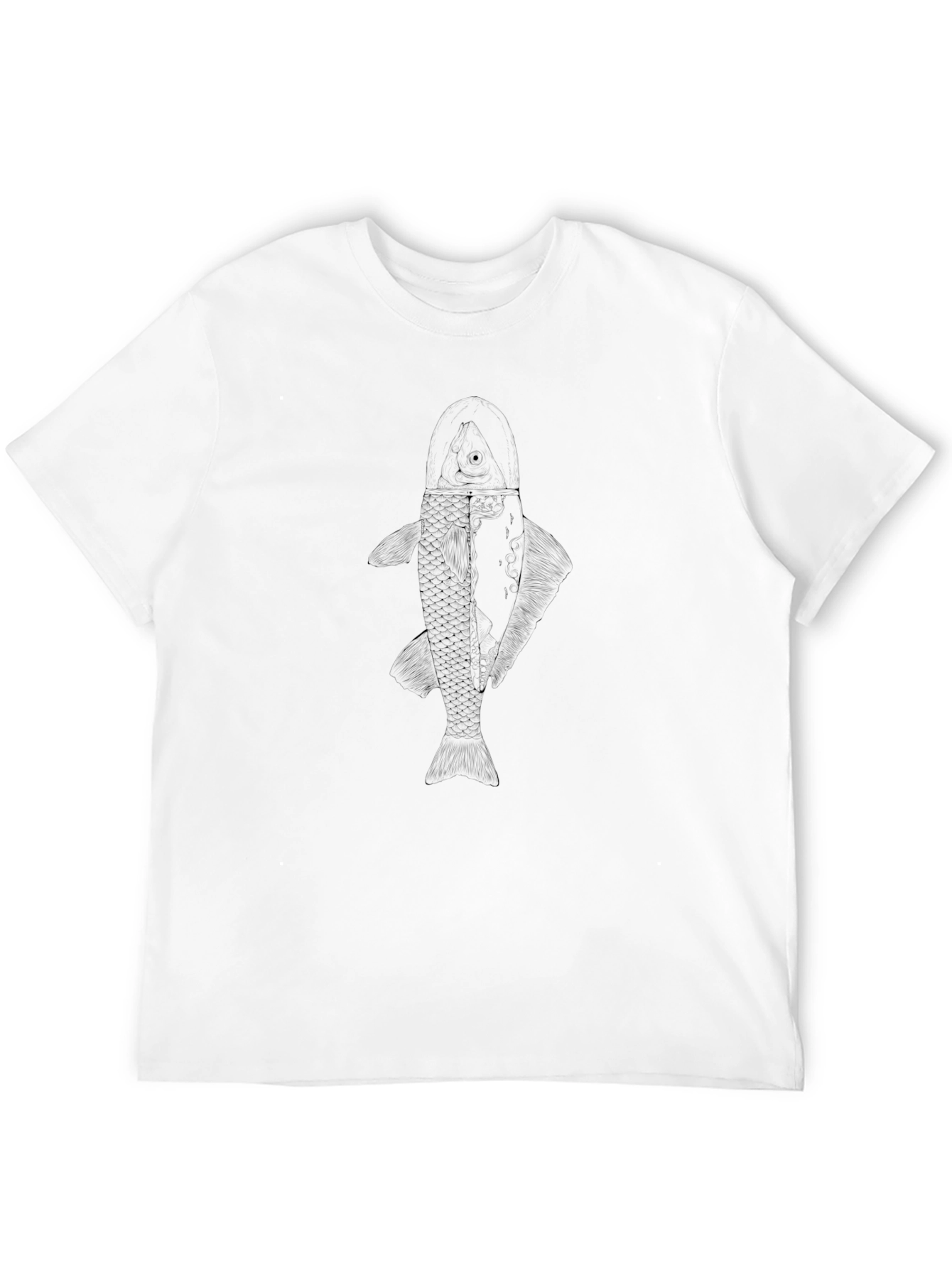 Mens Black T-Shirt with Subtle Fish Graphic