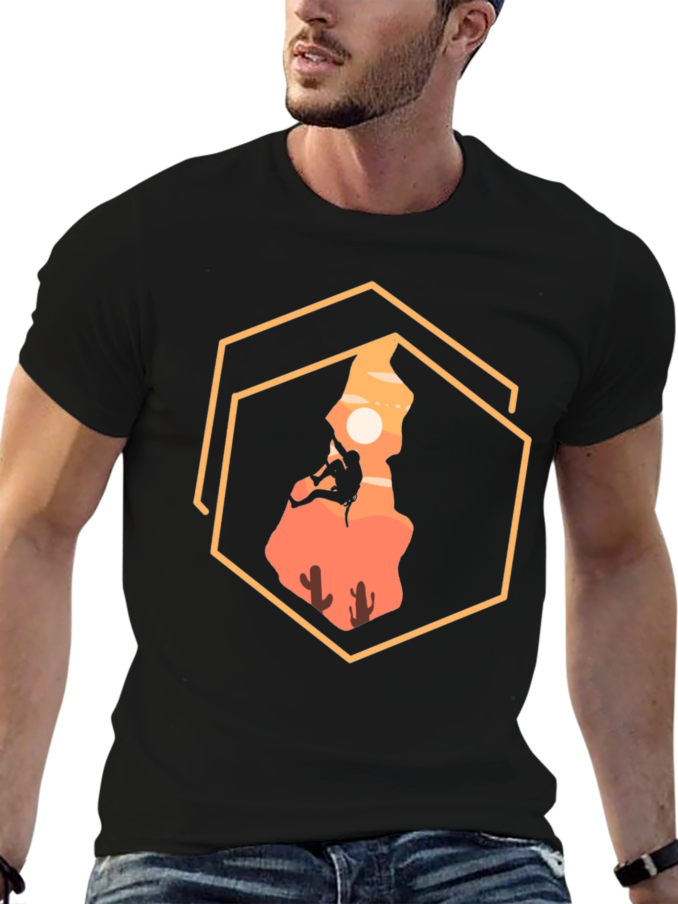 Climbing Desert Graphic Tee - Black Cotton