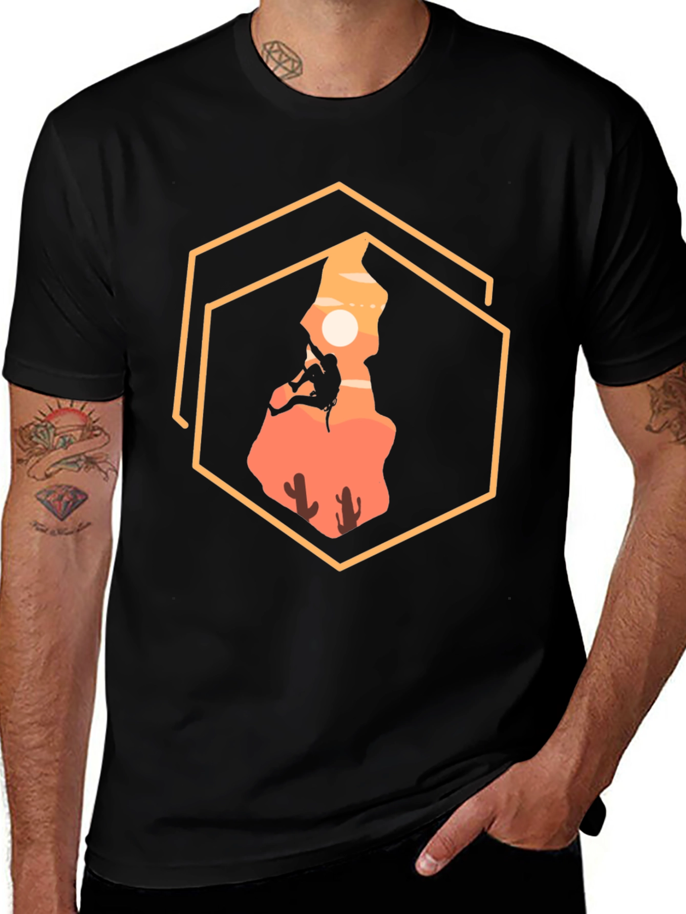 Climbing Desert Graphic Tee - Black Cotton