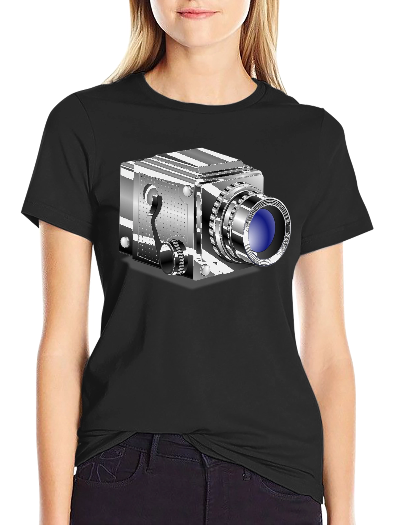 Retro Camera Graphic Tee - Cool Black T-Shirt