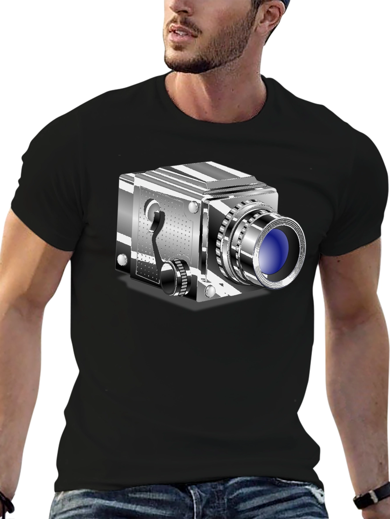 Retro Camera Graphic Tee - Cool Black T-Shirt