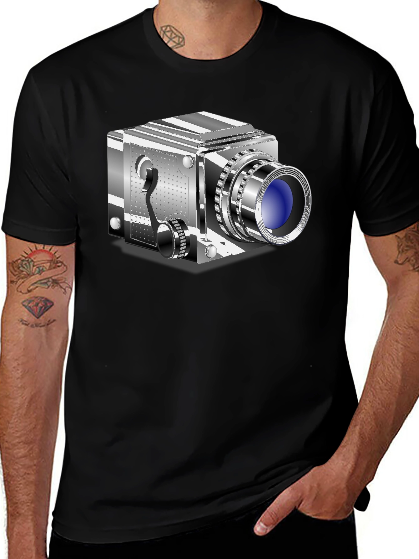 Retro Camera Graphic Tee - Cool Black T-Shirt