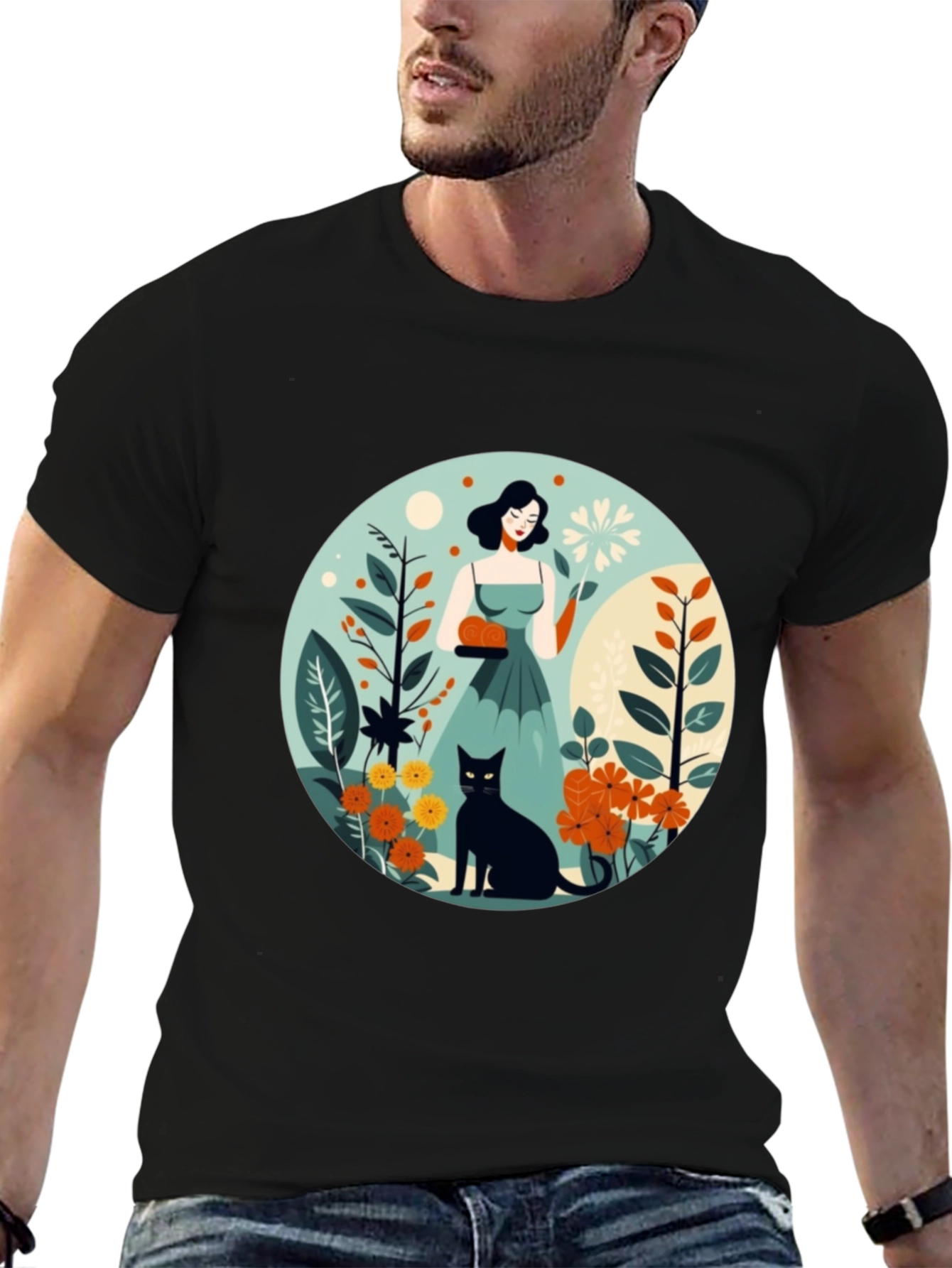 Artistic Garden Cat T-Shirt