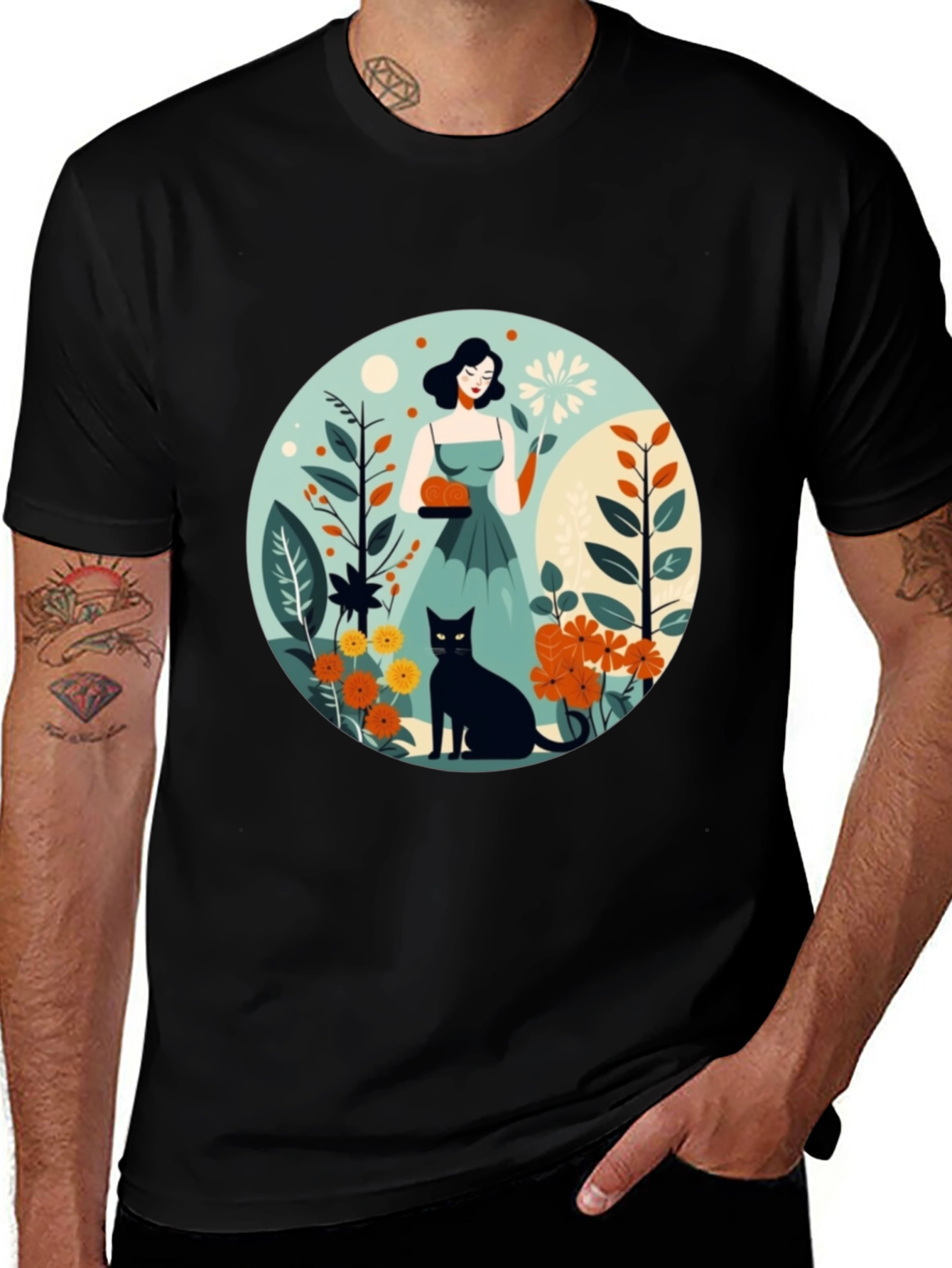 Artistic Garden Cat T-Shirt