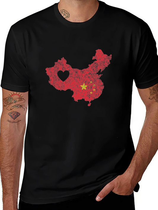 China Map Heart Graphic Tee - Novelty T-Shirt