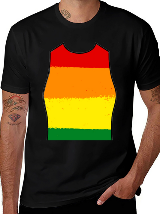 Rainbow Stripe Tank Top Graphic Tee - Black