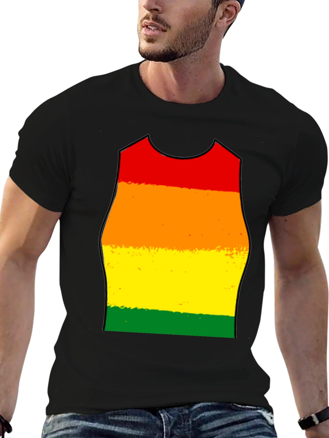 Rainbow Stripe Tank Top Graphic Tee - Black