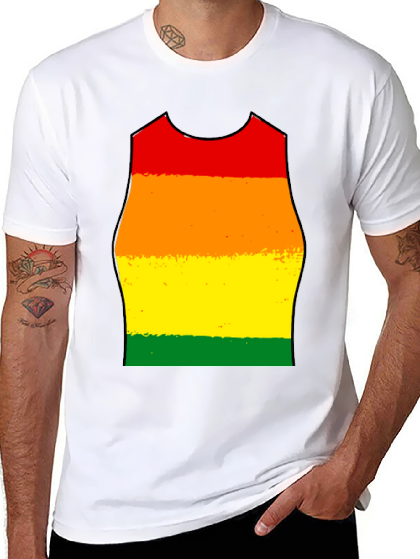Rainbow Stripe Tank Top Graphic Tee - Black